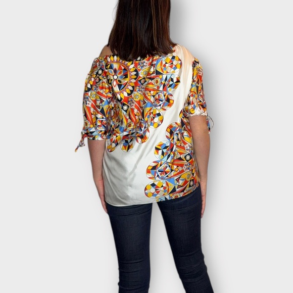 Tory Burch Silk, Abstract, Babydoll, Puff Sleeve, Blouse - Picture 4 of 6